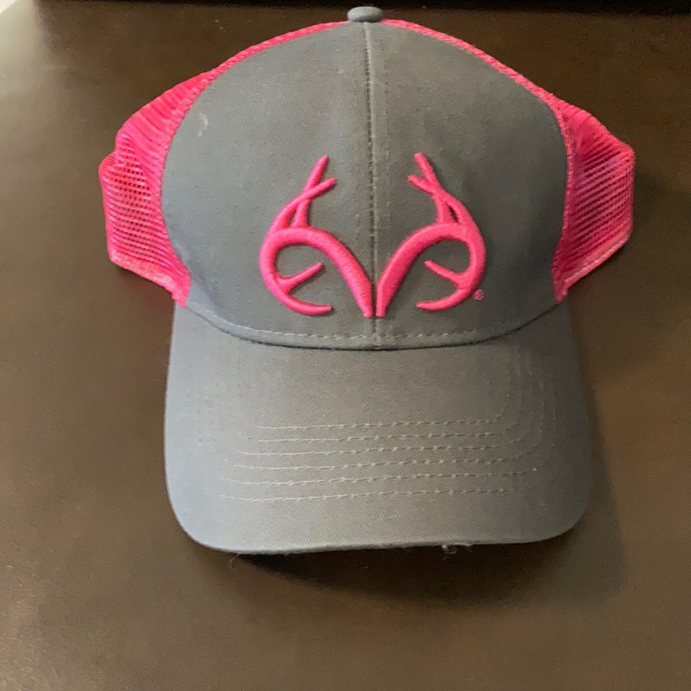 Pink and gray snapback hat